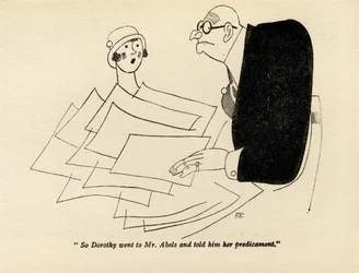 "Så Dorothy gick till Mr Abels och berättade för honom om hennes situation", illustration från "But Gentlemen Marry Brunettes" av Anita Loos, publicerad 1928